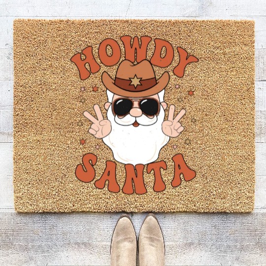 Howdy Santa Peace Christmas Western Cowboy Claus Coir Doormats