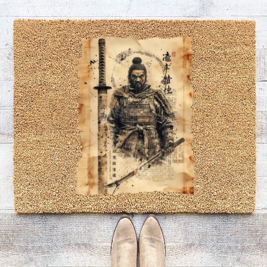 Vintage Papyrus Scroll Japanese Silhouette Samurai Coir Doormats