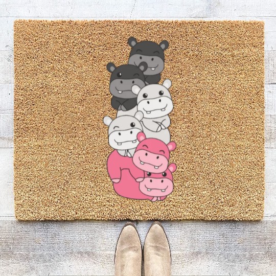 Femaric Flag Pride Lgbtq Cute Hippo Coir Doormats
