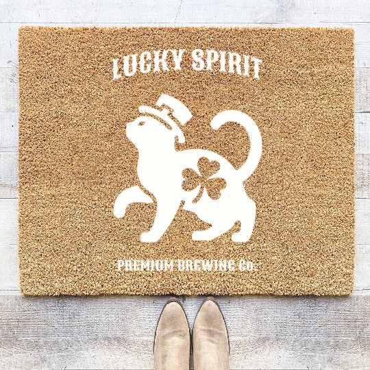 St Patricks Lucky cat Green Coir Doormats