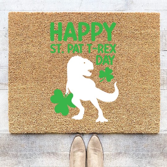 Funny Happy St. Pat T-Rex Day Coir Doormats