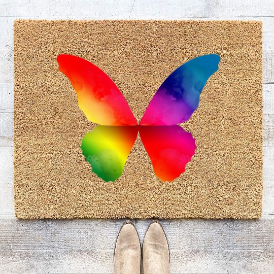 Butterfly shape in strong rainbow colors Coir Doormats