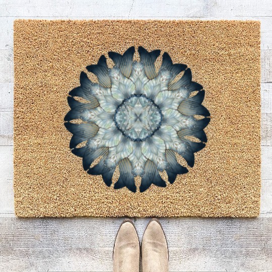 Butterfly wing ornament in delicate blue tones Coir Doormats