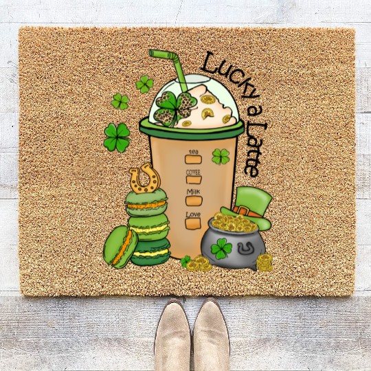Lucky a Latte: Inspired by Saint Patrick's Day Coir Doormats