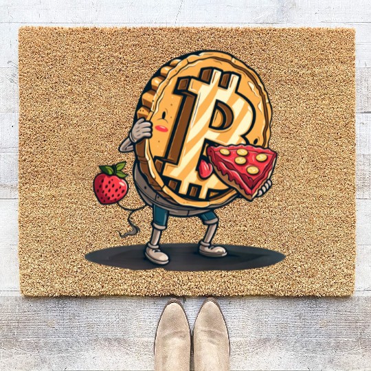 Pi day 3.14 Crypto Bitcoin Eat Strawberry Pizza Coir Doormats