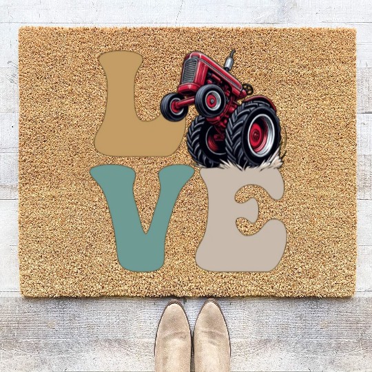 LOVE Tractor Pulling Tractor Driver Farmer Farming Coir Doormats