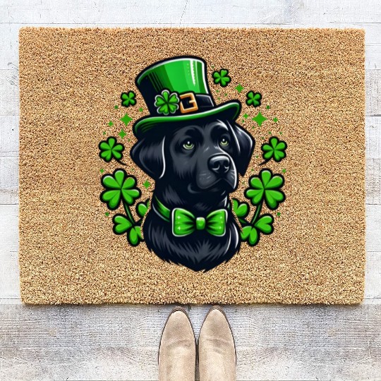 Happy St Patrick's Day Black Labrador For Pet Dog Coir Doormats