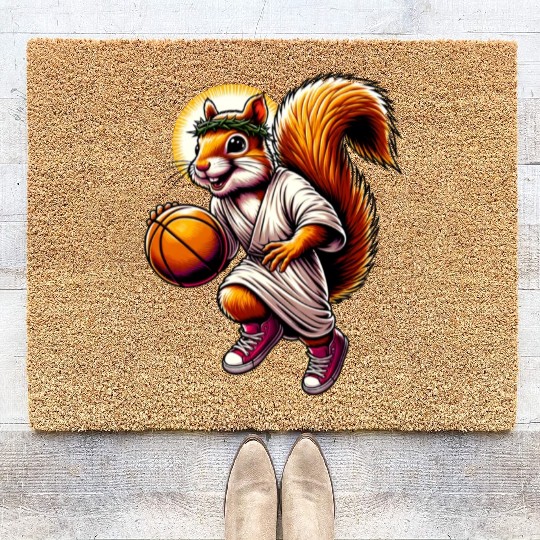 Basketball Sport Squirrel Nuts Lover Design Coir Doormats