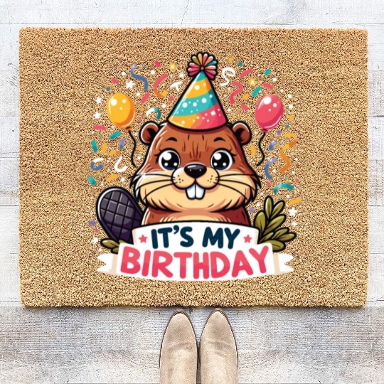 Its My Birthday Sweet Birthday Beaver Coir Doormats