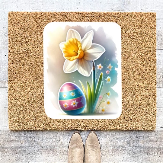 A Beautiful Daffodil With an Easter Egg Coir Doormats