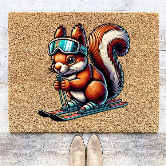 Skis Sports Squirrels Nuts Animal Lovers Coir Doormats