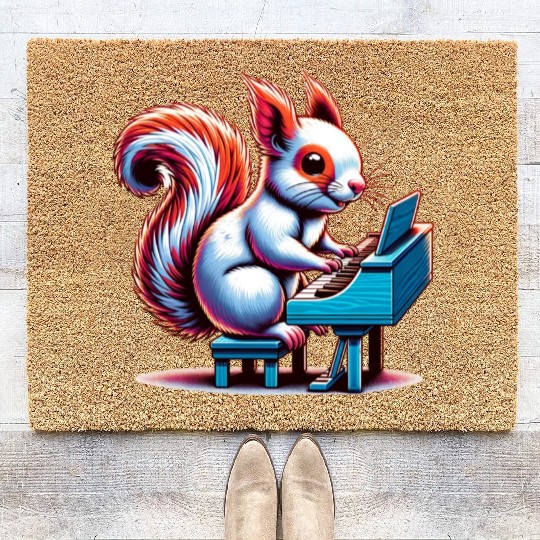 Squirrel Nuts Animal Lover Playing Piano Design Coir Doormats