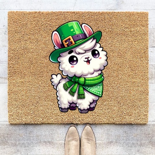 St. Patrick's Day Llama Cartoon Coir Doormats