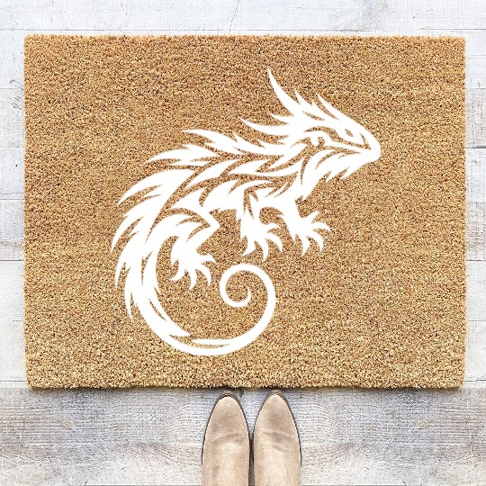 Shaggy Bearded Dragon Tribal Dragon Tattoo Coir Doormats