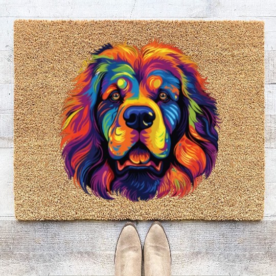 Watercolor Colorful Tibetan Mastiff Coir Doormats