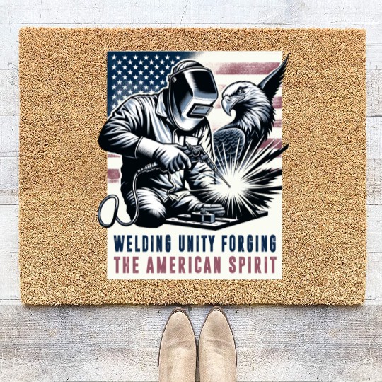 Welding Unity Forging The American Spirit USA Flag Coir Doormats