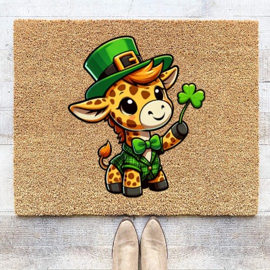 St. Patrick's Day Giraffe Cartoon Coir Doormats