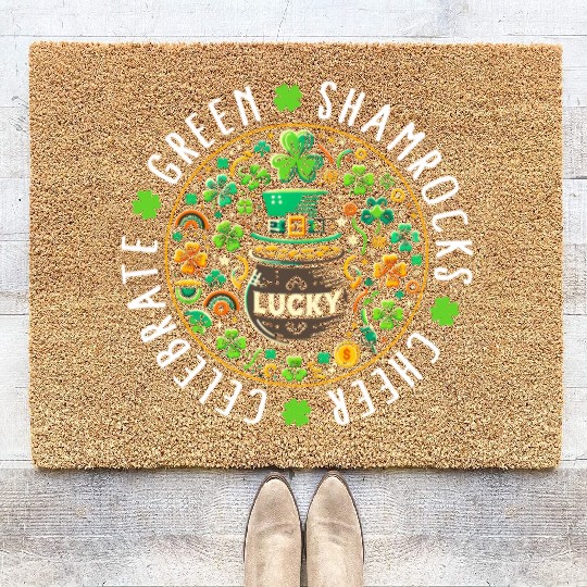 St. Patrick's Day Coir Doormats, Lucky Pot Of Gold Leaf