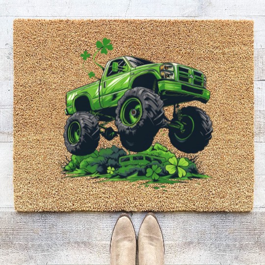 Monster Truck Shamrock Toddler Boys St Patricks Coir Doormats