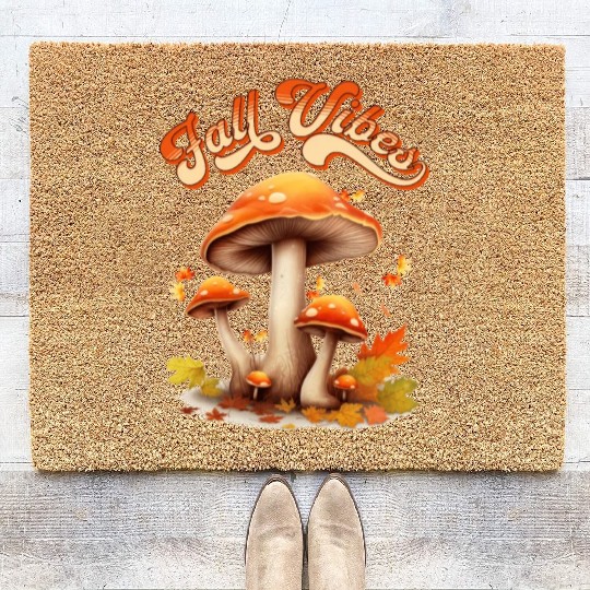 Fall Vibes Autumn Lover Mashroom and Fallen Mapple Coir Doormats