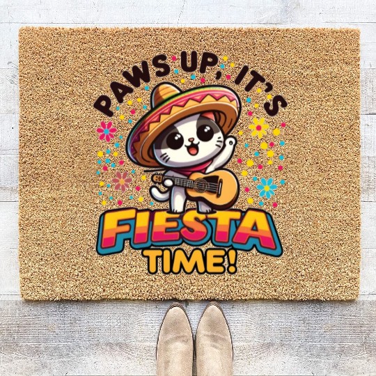 Cat with Cinco De Mayo Design Coir Doormats