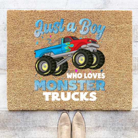 Just A Boy Who Loves Monster Trucks Toddler Kids Coir Doormats