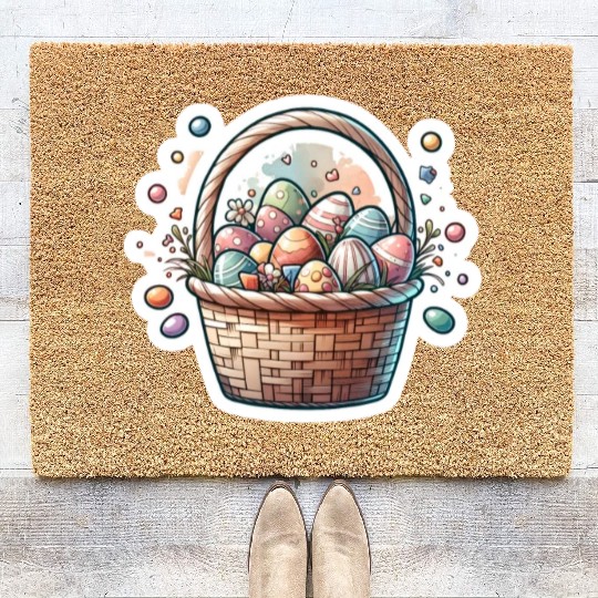 Cute Easter Egg Basket Soft Pastel Color Coir Doormats