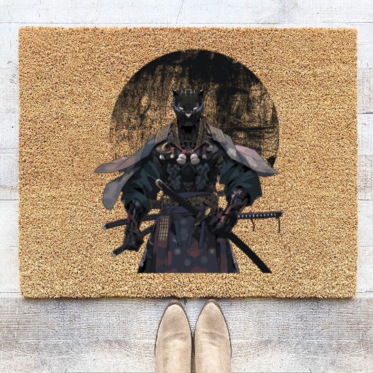Anime Panther Warrior Samurai katana Coir Doormats