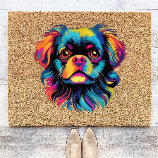 Watercolor Colorful Tibetan Spaniel Coir Doormats