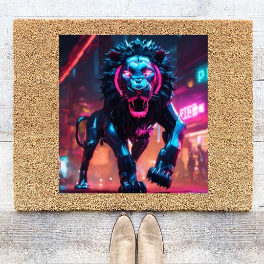 Ultra definição de lion biônico ambiente cyberpunk Coir Doormats
