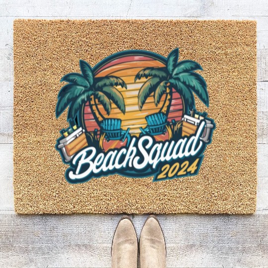 Beach Squad 2024 Tropical Sunset and Palm Trees Coir Doormats