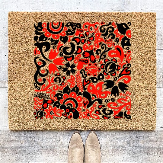 Folklore pattern with Ukrainian traditional colors Coir Doormats
