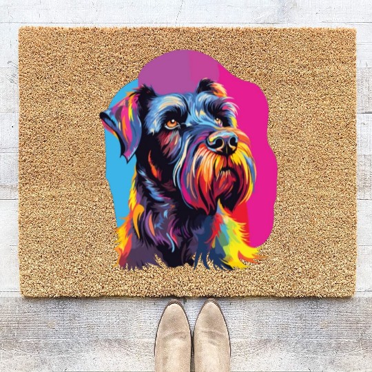 Watercolor Colorful Giant Schnauzer Coir Doormats