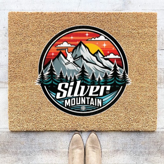 Retro Silver Mountain Ski Coir Doormats