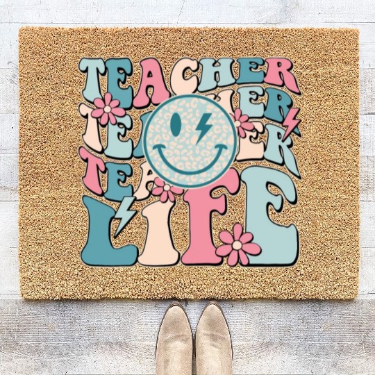Teacher Life Happy Face Teachers Day Retro Coir Doormats