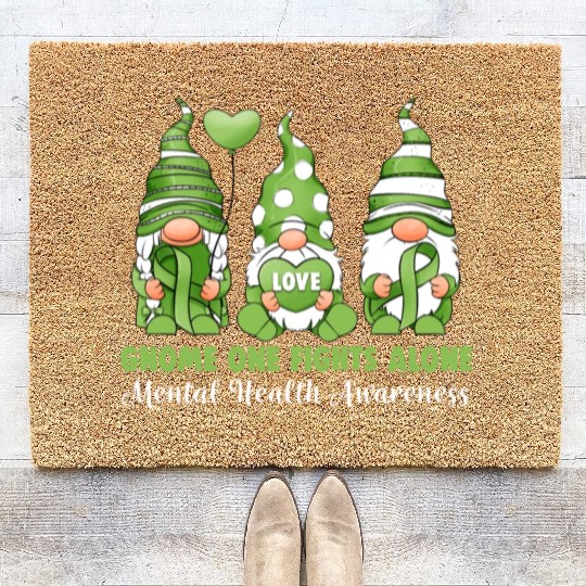 Gnome One Fights Alone Mental Health Awareness Coir Doormats