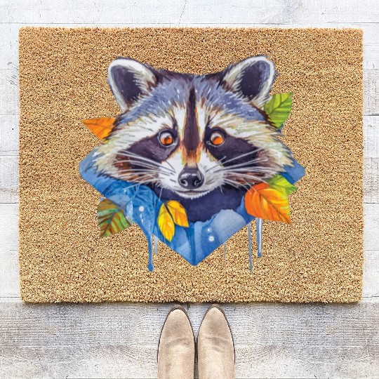Autumn Raccoon: A Watercolor Wilderness Coir Doormats