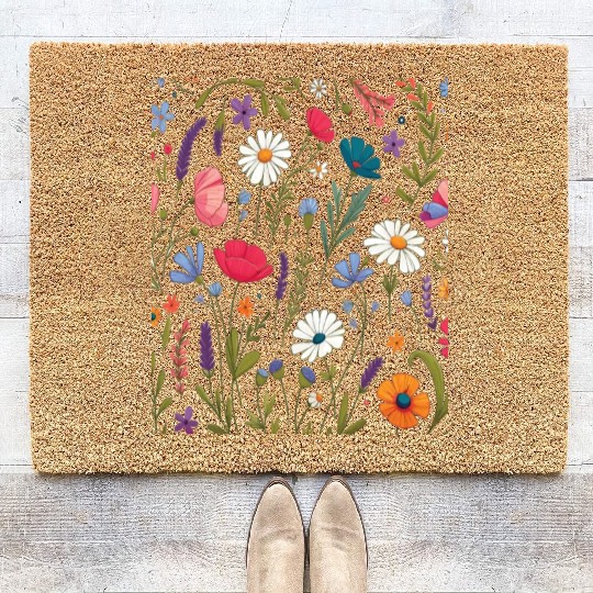 Botanical Bliss Wildflower Bouquet Nature Lover Coir Doormats