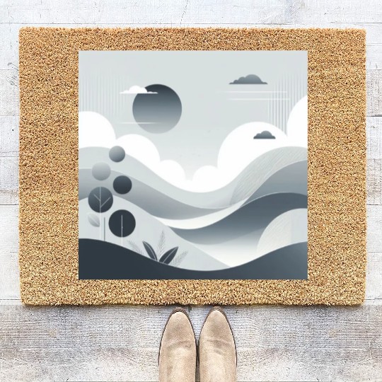 "Tranquil Monochrome Horizon" Coir Doormats