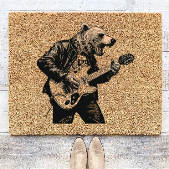 Grizzly Bear Playing Guitar Coir Doormats