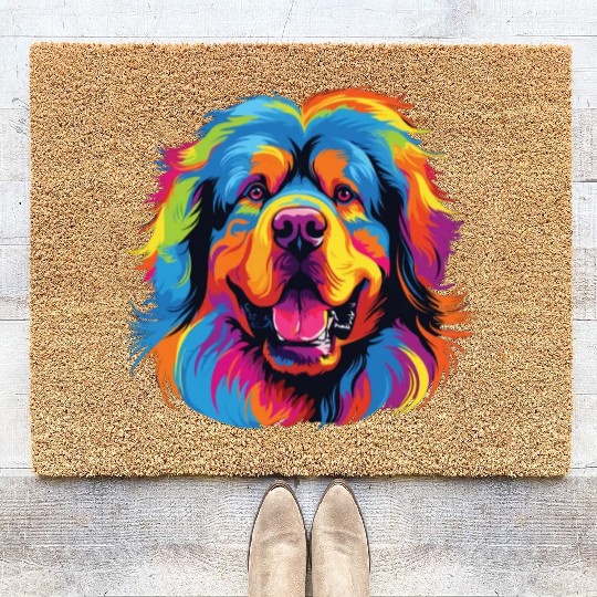 Watercolor Colorful Tibetan Mastiff Coir Doormats
