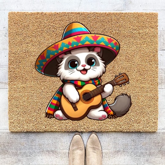 Fiesta Cat Guitarist Cinco de Mayo Coir Doormats