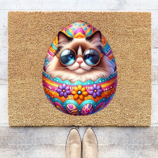 Ragdoll Cat in Easter Egg Design Coir Doormats