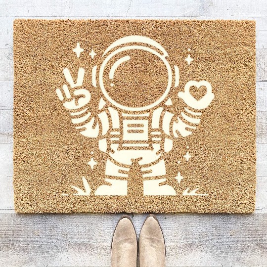 White Astronaut is sending love (Dark Recommend) Coir Doormats
