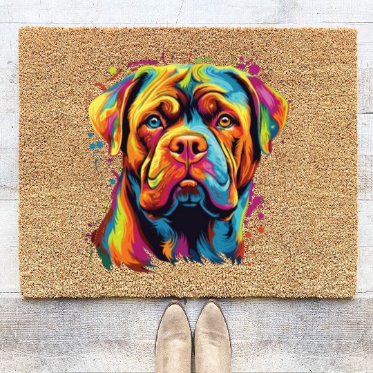 Watercolor Colorful Dogue De Bordeaux Coir Doormats