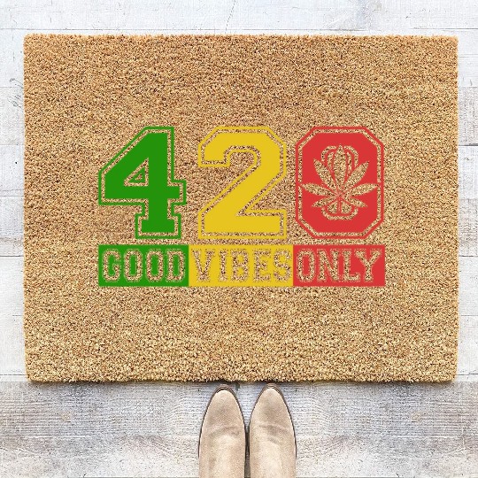 Witty 420 GoodVibes Herb Weed Marijuana Design Coir Doormats