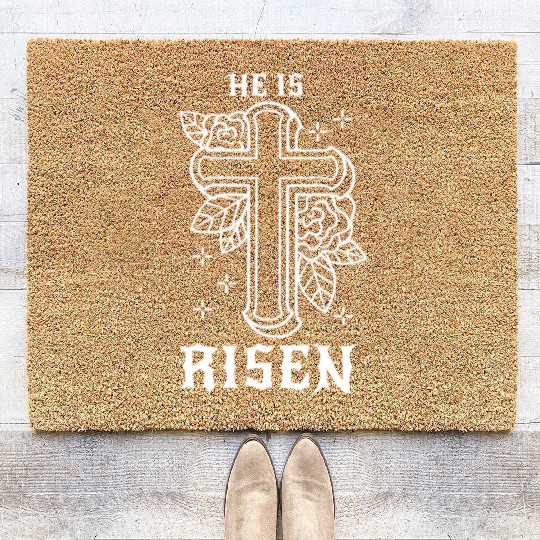 He Is Risen Easter Jesus Resurrection Christian Coir Doormats