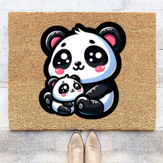 Proud Mother Panda With Her Cub for Mother's Day Coir Doormats