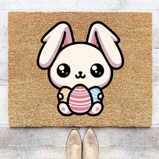 Cute Kawaii chibi Easter Bunny With Eggs Coir Doormats