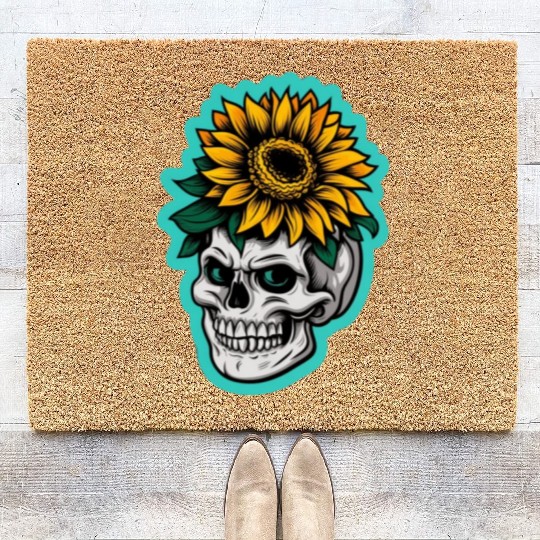 skull sunflower Coir Doormats